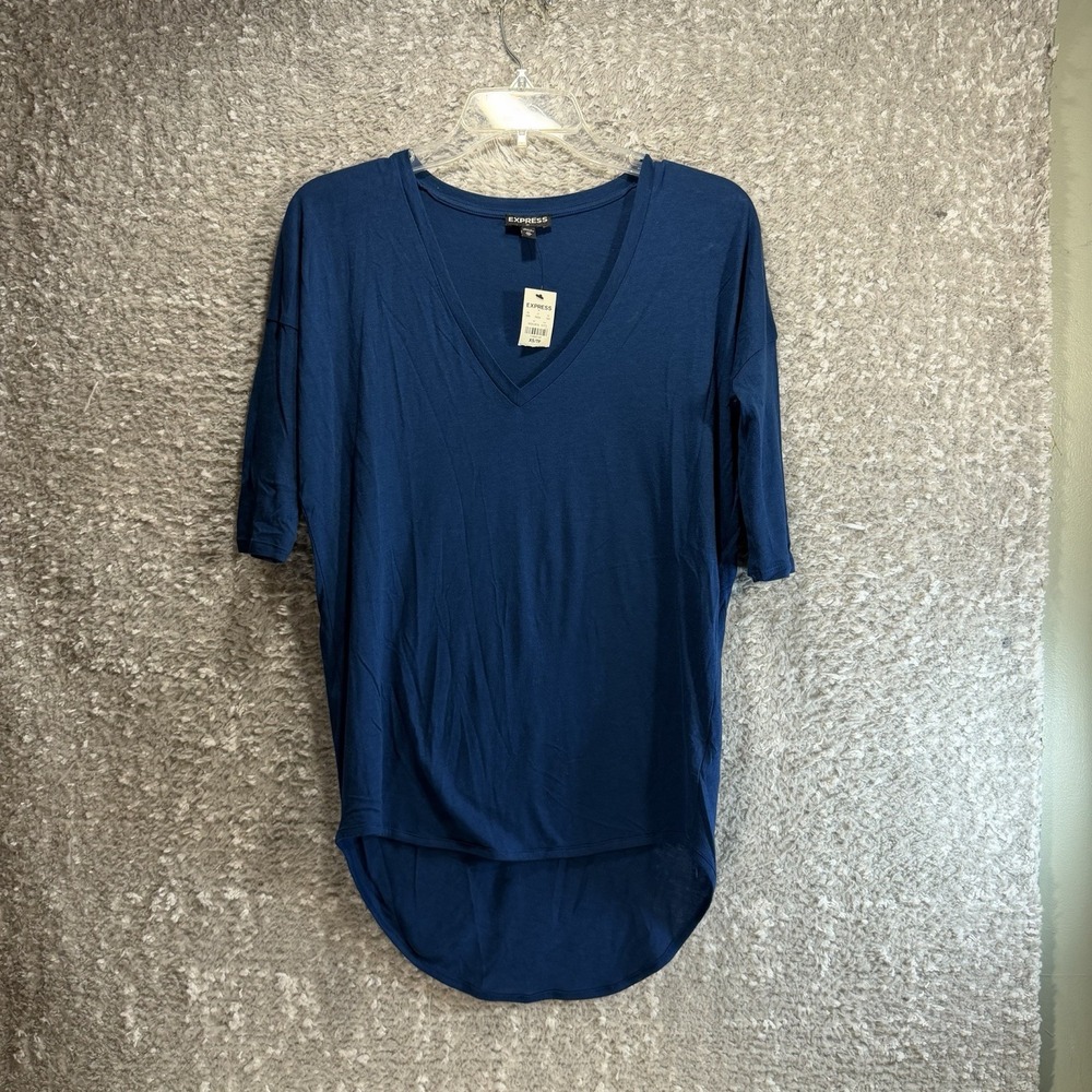 Express Hi-Low Teal Blouse Dolman Fitted Sleeve XS Preppy Casual Soft NWT